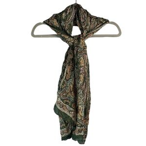 Silk Paisley Print Scarf Forest Green Dusty Pink Sage Green Rectangular